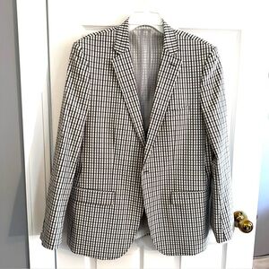 ZARA Man Black & White Gingham (plaid) Blazer, Sport Coat, Jacket, Size 44